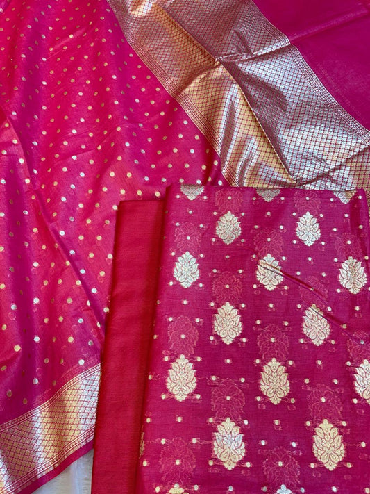 Pink Pure Cotton Self Design Banarasi 3 pcs Suit Set 13IM_PCSD10