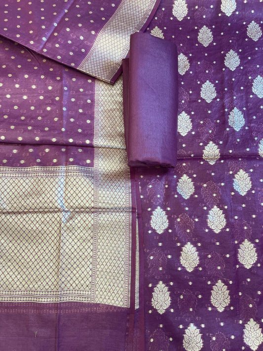Purple Pure Cotton Self Design Banarasi 3 pcs Suit Set 13IM_PCSD11