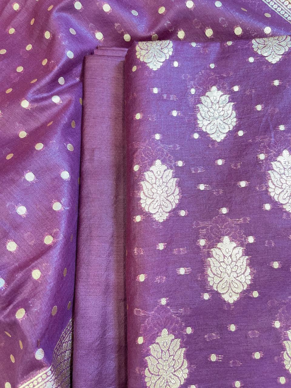 Purple Pure Cotton Self Design Banarasi 3 pcs Suit Set 13IM_PCSD11