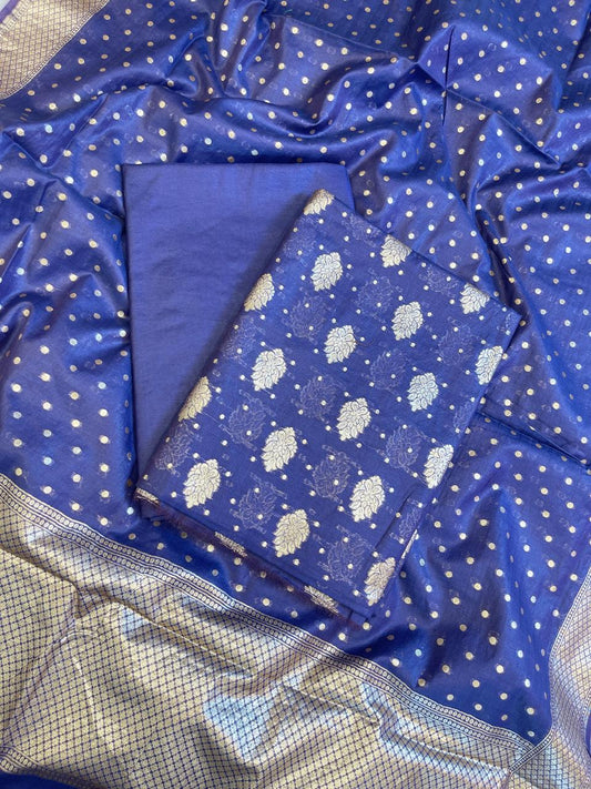 Violet Blue Pure Cotton Self Design Banarasi 3 pcs Suit Set 13IM_PCSD12