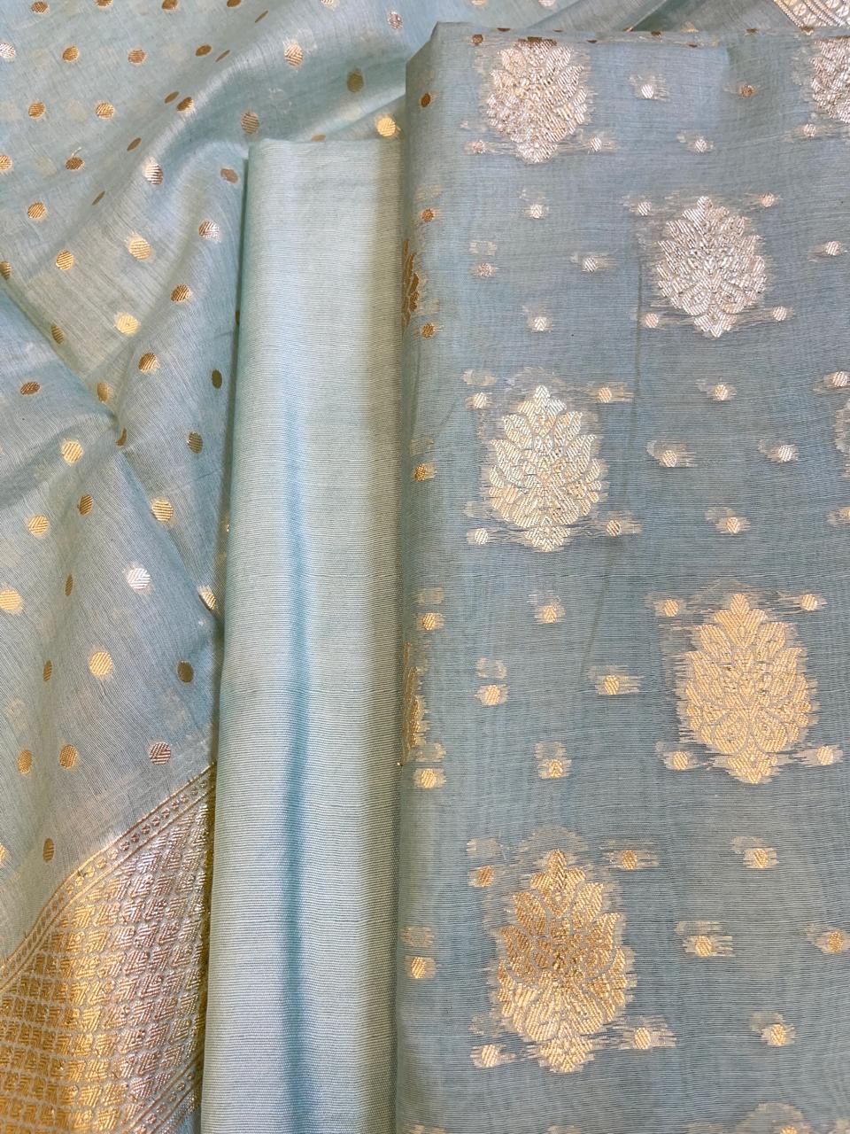 Light Blue Pure Cotton Self Design Banarasi 3 pcs Suit Set 13IM_PCSD14
