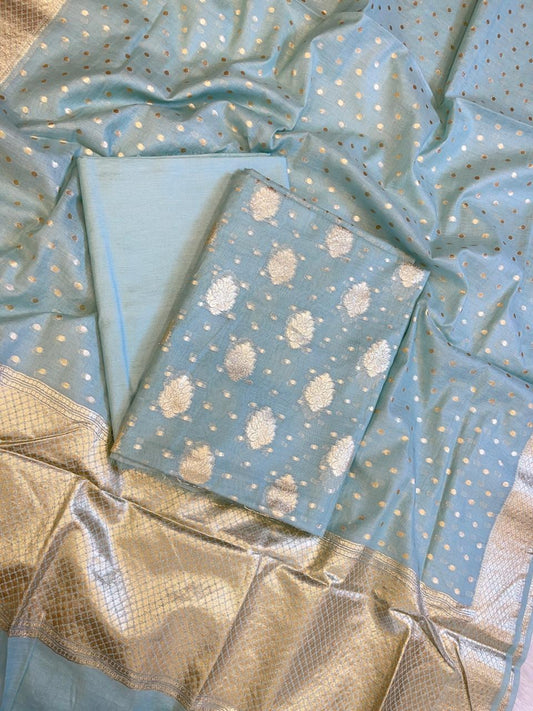 Light Blue Pure Cotton Self Design Banarasi 3 pcs Suit Set 13IM_PCSD14