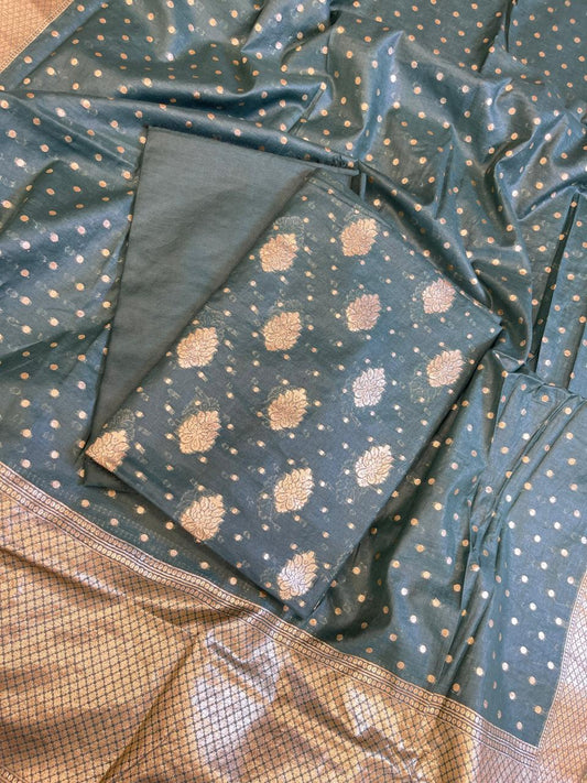 Dark Green Pure Cotton Self Design Banarasi 3 pcs Suit Set 13IM_PCSD7