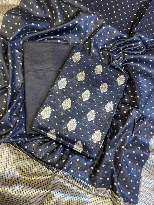 Black Pure Cotton Self Design Banarasi 3 pcs Suit Set 13IM_PCSD9