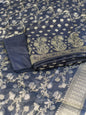 Navy Blue Cotton Dyable Alfi Zari Booti Banarasi Suit with Floral Zari Jaal Banarasi Suit 13SHL_DAS10