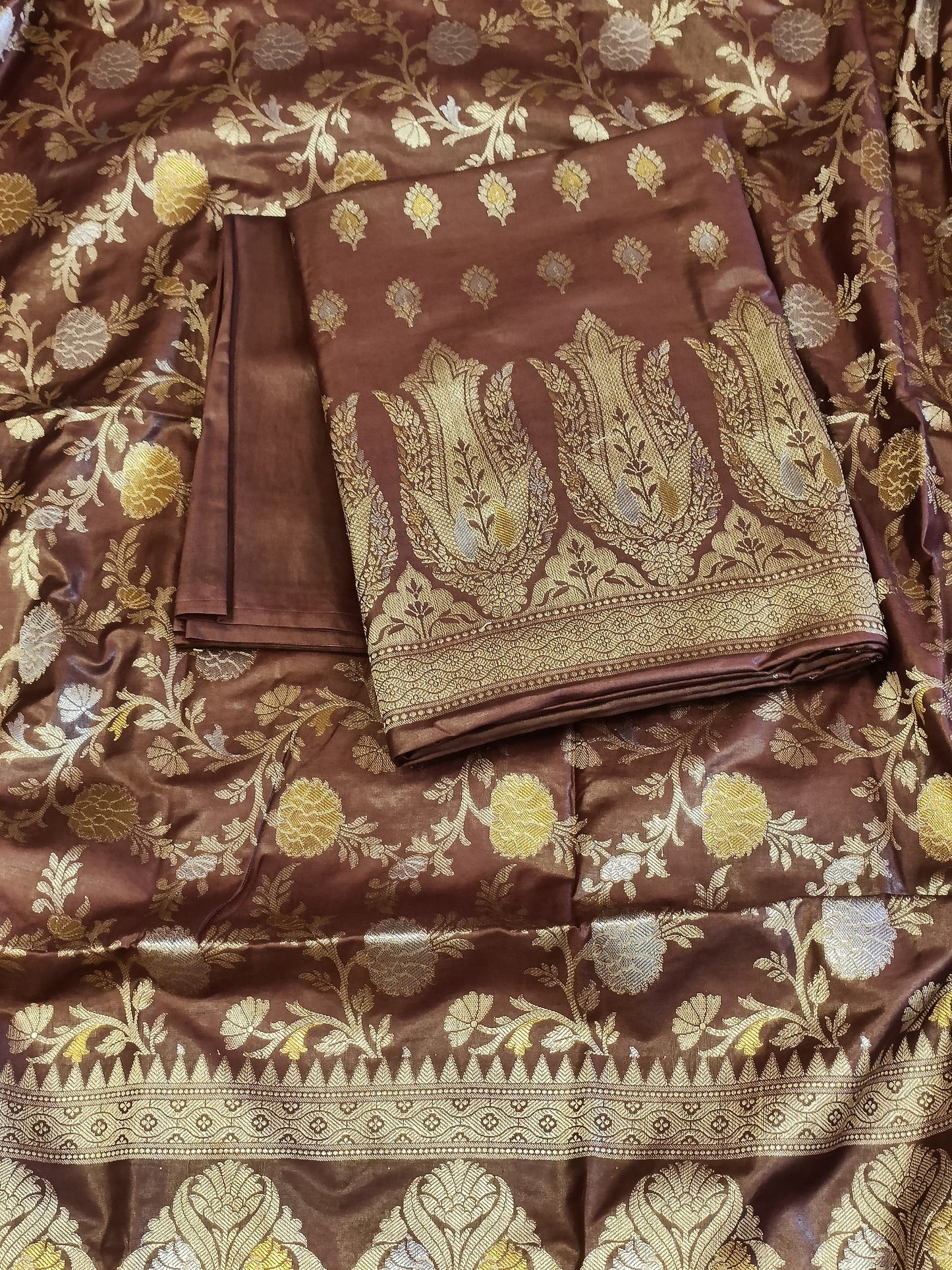 Brown Cotton Dyable Alfi Zari Booti Banarasi Suit with Floral Zari Jaal Banarasi Suit 13SHL_DAS1