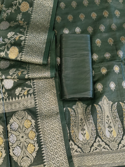 Darkgreen Cotton Dyable Alfi Zari Booti Banarasi Suit with Floral Zari Jaal Banarasi Suit 13SHL_DAS2