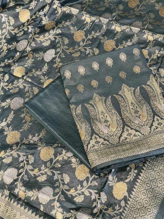 Seagreen Cotton Dyable Alfi Zari Booti Banarasi Suit with Floral Zari Jaal Banarasi Suit 13SHL_DAS3