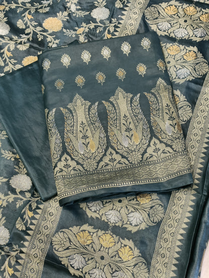 Seagreen Cotton Dyable Alfi Zari Booti Banarasi Suit with Floral Zari Jaal Banarasi Suit 13SHL_DAS3