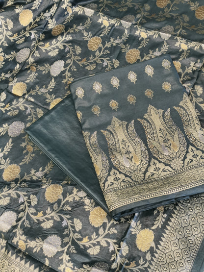 Seagreen Cotton Dyable Alfi Zari Booti Banarasi Suit with Floral Zari Jaal Banarasi Suit 13SHL_DAS3