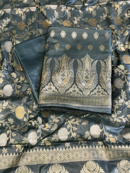 Seagreen Cotton Dyable Alfi Zari Booti Banarasi Suit with Floral Zari Jaal Banarasi Suit 13SHL_DAS3