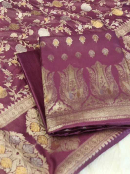 Magenta Cotton Dyable Alfi Zari Booti Banarasi Suit with Floral Zari Jaal Banarasi Suit 13SHL_DAS4
