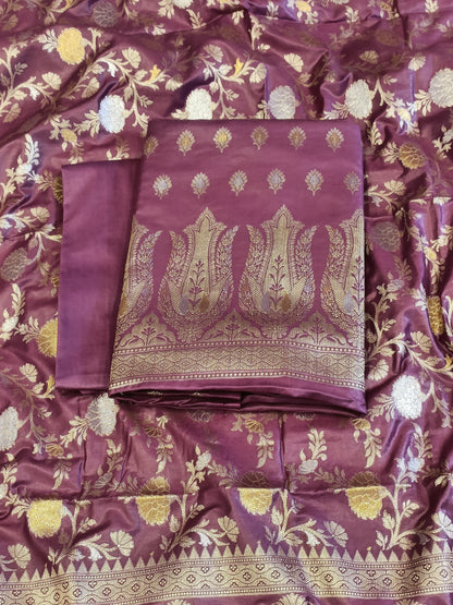 Magenta Cotton Dyable Alfi Zari Booti Banarasi Suit with Floral Zari Jaal Banarasi Suit 13SHL_DAS4