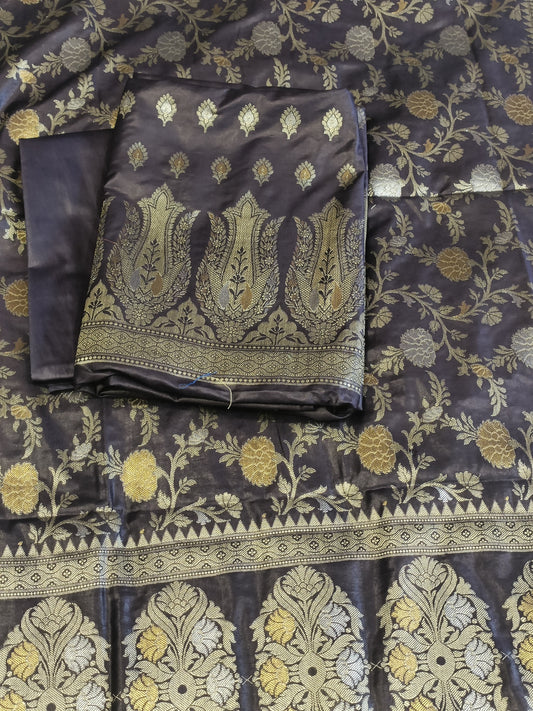 Navy Blue Cotton Dyable Alfi Zari Booti Banarasi Suit with Floral Zari Jaal Banarasi Suit 13SHL_DAS5