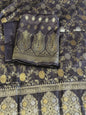 Navy Blue Cotton Dyable Alfi Zari Booti Banarasi Suit with Floral Zari Jaal Banarasi Suit 13SHL_DAS5