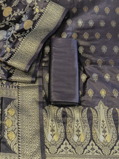 Navy Blue Cotton Dyable Alfi Zari Booti Banarasi Suit with Floral Zari Jaal Banarasi Suit 13SHL_DAS5