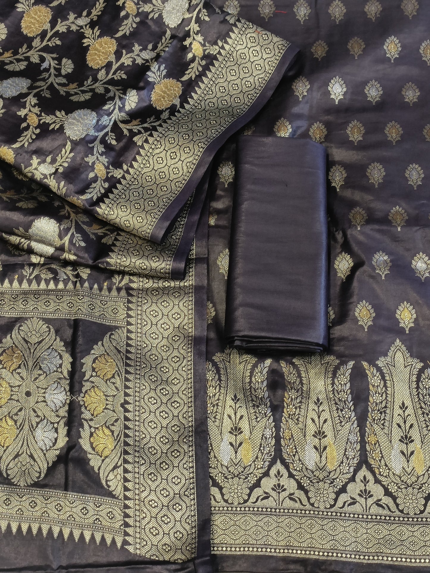 Navy Blue Cotton Dyable Alfi Zari Booti Banarasi Suit with Floral Zari Jaal Banarasi Suit 13SHL_DAS5