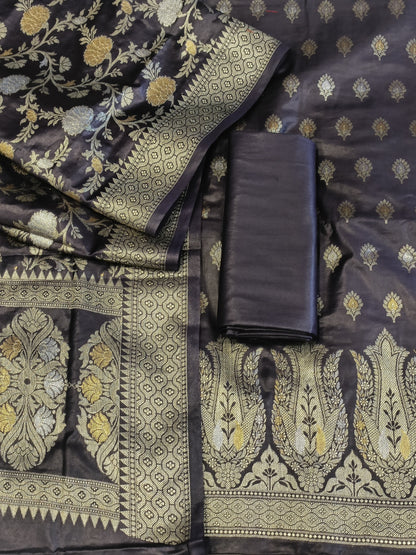 Navy Blue Cotton Dyable Alfi Zari Booti Banarasi Suit with Floral Zari Jaal Banarasi Suit 13SHL_DAS5