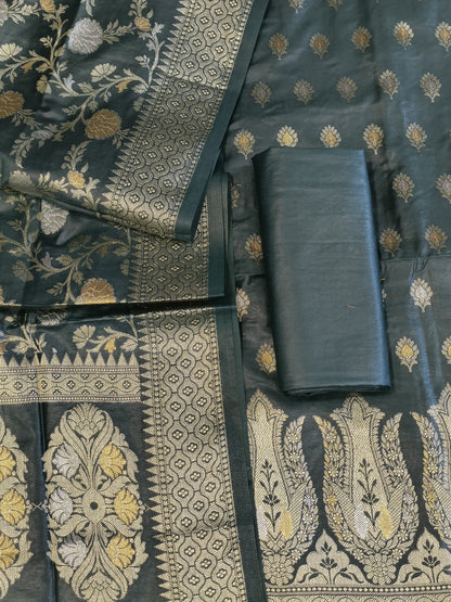 Navy Blue Cotton Dyable Alfi Zari Booti Banarasi Suit with Floral Zari Jaal Banarasi Suit 13SHL_DAS5