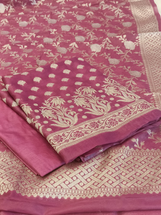 Magenta Cotton Dyable Alfi Zari Booti Banarasi Suit with Floral Zari Jaal Banarasi Suit 13SHL_DAS6