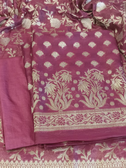Magenta Cotton Dyable Alfi Zari Booti Banarasi Suit with Floral Zari Jaal Banarasi Suit 13SHL_DAS6