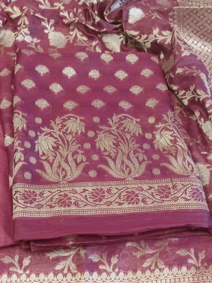 Magenta Cotton Dyable Alfi Zari Booti Banarasi Suit with Floral Zari Jaal Banarasi Suit 13SHL_DAS6