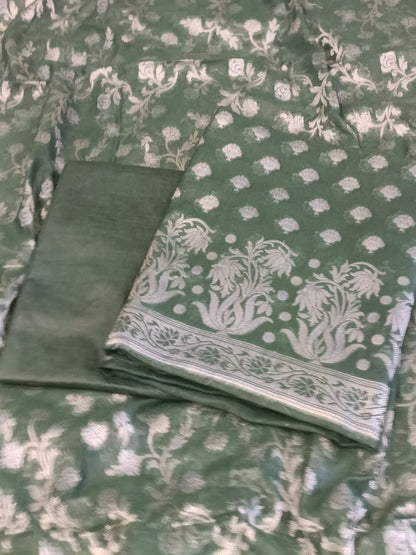 Darkgreen Cotton Dyable Alfi Zari Booti Banarasi Suit with Floral Zari Jaal Banarasi Suit 13SHL_DAS7