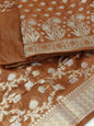 Brown Cotton Dyable Alfi Zari Booti Banarasi Suit with Floral Zari Jaal Banarasi Suit 13SHL_DAS8