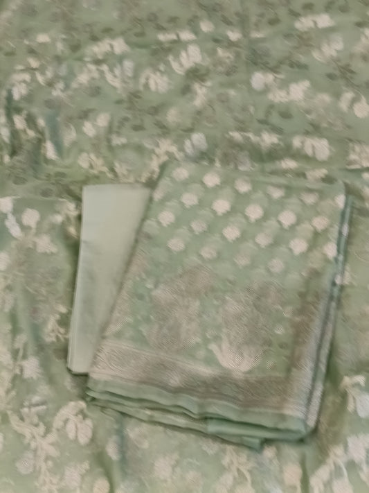 Pista Green Cotton Dyable Alfi Zari Booti Banarasi Suit with Floral Zari Jaal Banarasi Suit 13SHL_DAS9
