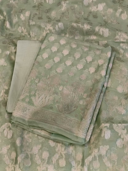 Pista Green Cotton Dyable Alfi Zari Booti Banarasi Suit with Floral Zari Jaal Banarasi Suit 13SHL_DAS9