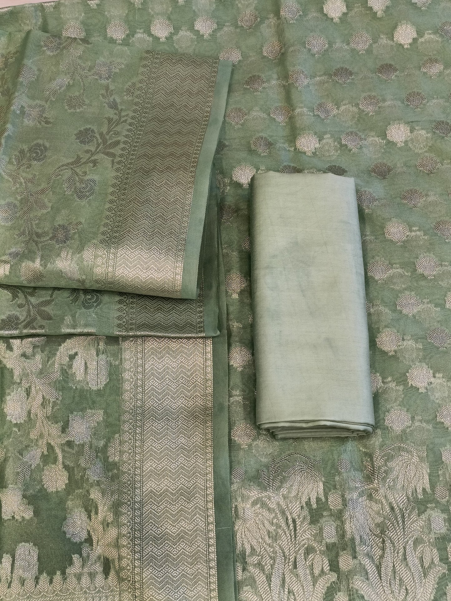 Pista Green Cotton Dyable Alfi Zari Booti Banarasi Suit with Floral Zari Jaal Banarasi Suit 13SHL_DAS9