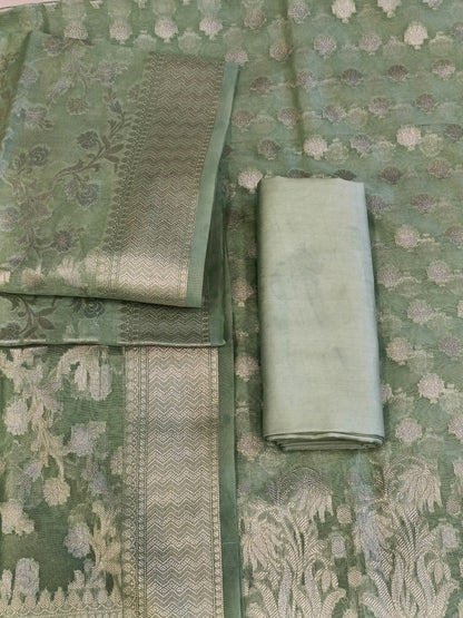 Pista Green Cotton Dyable Alfi Zari Booti Banarasi Suit with Floral Zari Jaal Banarasi Suit 13SHL_DAS9