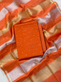 Rust Orange Mal Chanderi Mirror Work Booti Banarasi Suit With Stripe Dupatta 150PNJ_MR3
