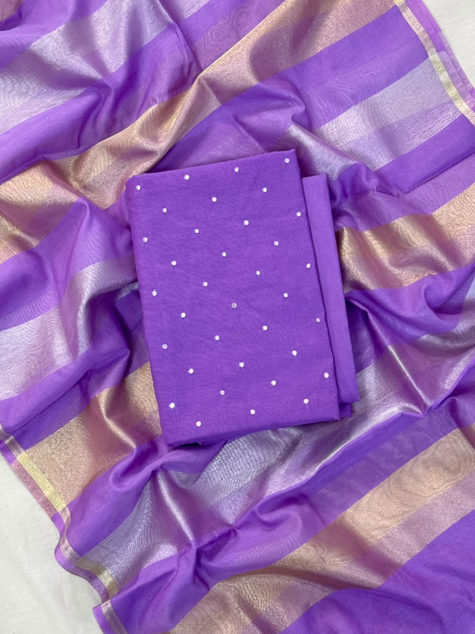 Purple Mal Chanderi Mirror Work Booti Banarasi Suit With Stripe Dupatta 150PNJ_MR4