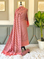 Coral Pink Spun Cotton Tanchui Banarasi Suit With Aada Jaal Dupatta 150PNJ_SC1