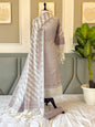 Off White Spun Cotton Tanchui Banarasi Suit With Aada Jaal Dupatta 150PNJ_SC5