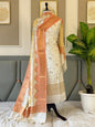 Off white Dupion Silk Floral Zari Booti Banarasi Suit with Rangkaat Dupatta 160PNJ_DP2