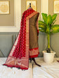 Light Brown Alfi Katan Silk Ghat Daman Banarasi Suit With Contrast Red Zari Booti Dupatta 160PNJ_KSG4