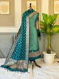 Mint Green Alfi Katan Silk Ghat Daman Banarasi Suit With Contrast Teal Green Zari Booti Dupatta 160PNJ_KSG6
