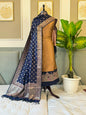 Mustard Gold Alfi Katan Silk Ghat Daman Banarasi Suit With Contrast Navy Blue Zari Booti Dupatta 160PNJ_KSG7