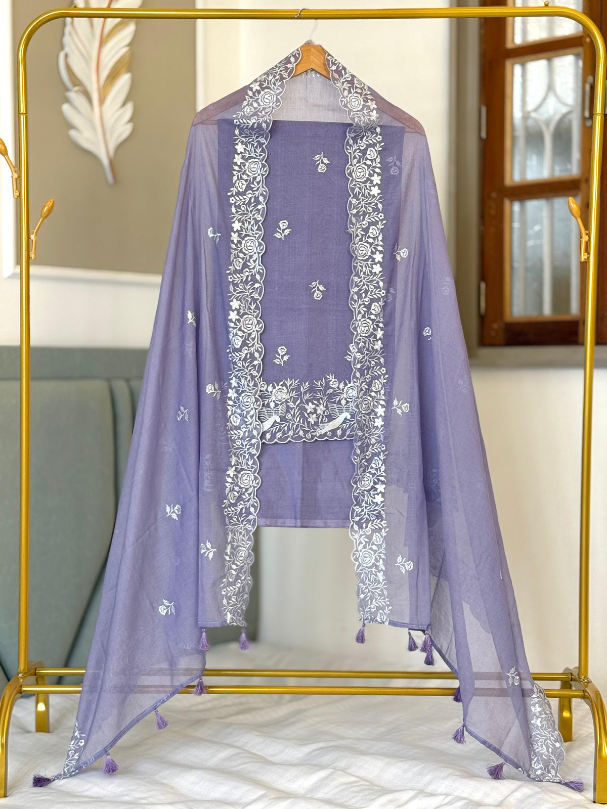 Lavander Mal Chanderi Banarasi Suit With Embroidery Booti & Daman Border Dupatta 180PNJ_MCP2