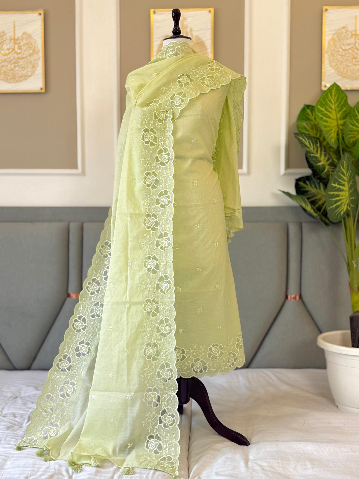 Pista Green Mal Chanderi Applique Daman Booti Banarasi Suit With Applique Dupatta 180PNJ_MLA9