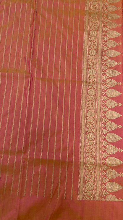Timeless Elegance: Faishana Pure Silk Handloom Unveils Peach Ektara Dhoop Chav Katan Silk Kadhua Minakari Floral Jangla Jaal with Peach Stripe Blouse Saree