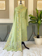Pista Green Mal Chanderi Tissue Applique Embroidery Banarasi Suit With Applique Border Dupatta 220PNJ_MLA14
