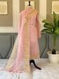 Soft Peach Pink Chanderi Tissue Applique Embroidery Banarasi Suit With Applique Border Dupatta 220PNJ_MLA15