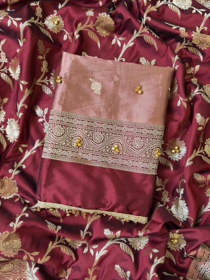 Dusty Rose Silk Zari Booti With Ghungroo And Lace Work Banarasi Suit 220PNJ_SG1