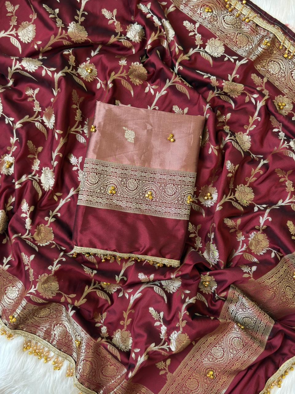 Dusty Rose Silk Zari Booti With Ghungroo And Lace Work Banarasi Suit 220PNJ_SG1