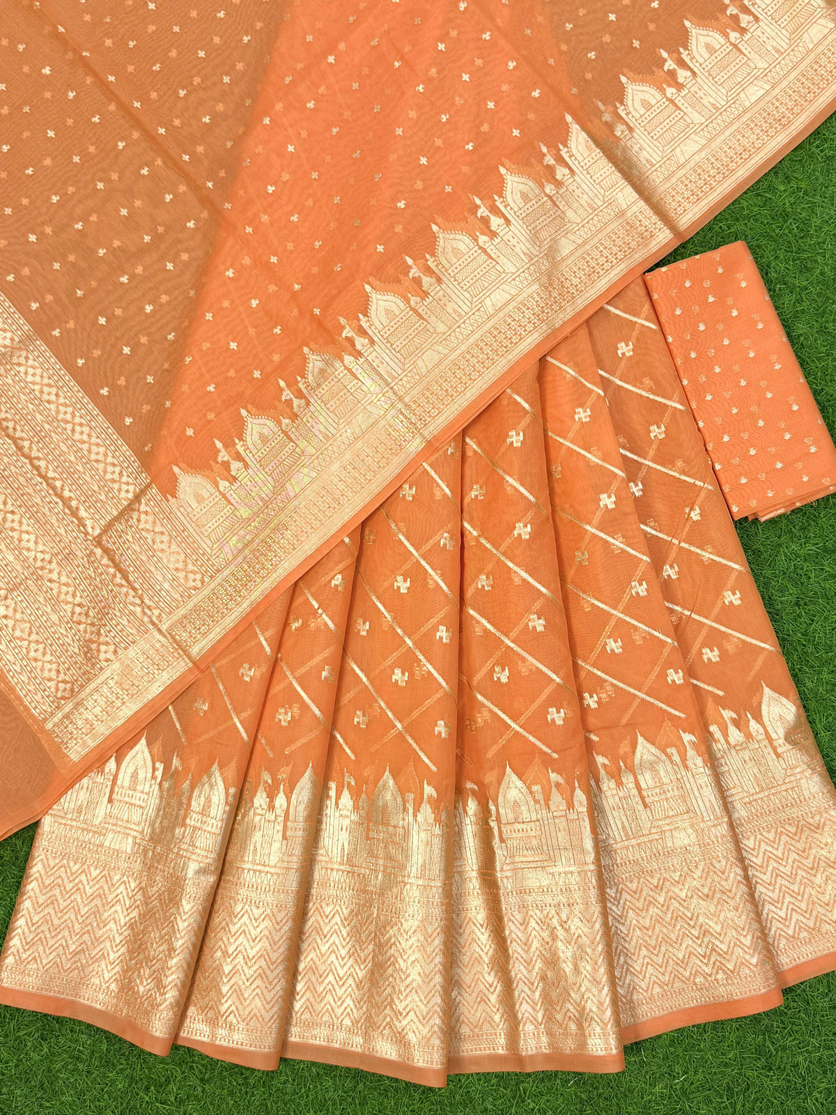 Orange Chanderi Lorex Ghat Border Lehenga With Chunri Blouse & Dupatta 250PNJ_LNG1