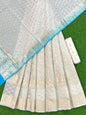 Off-White Chanderi Lorex Zari Lehenga And Floral Booti Blouse With Sky Blue Border Dupatta 250PNJ_LNG18