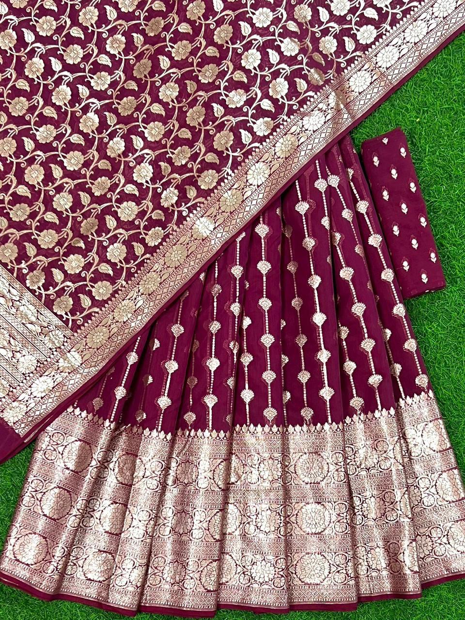 Wine Purple Banarasi Chanderi Lehenga With Skirt Border And Zari Jaal Dupatta 250PNJ_LNG33